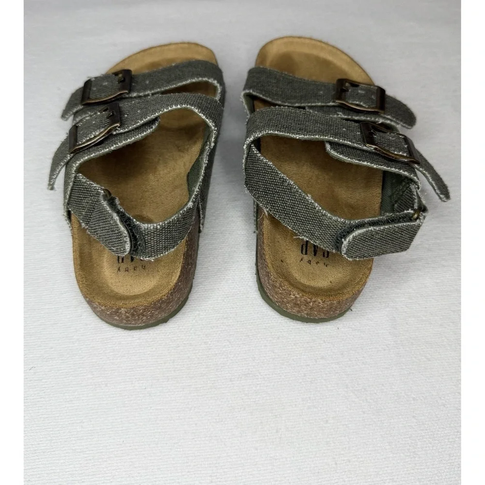 Gap TB Cork Slide Sandals Toddler Kids 7 8 Green Canvas Buckle Birks Adjustable